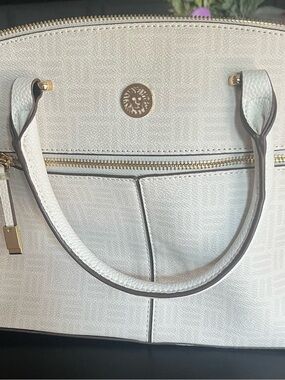 Anne Klein Cream Pebbled Leather Satchel with Gold Hardware